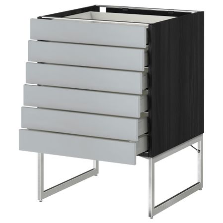 Напольный шкаф 6 фронтальных панелей, 6 нижних ящиков МЕТОД / МАКСИМЕРА, черный, Веддинге серый