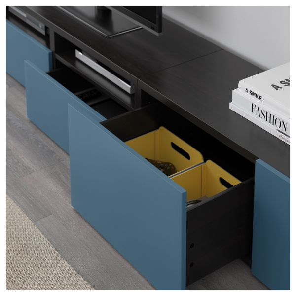 Шкаф для ТВ, комбинированный, стекляные дверцы БЕСТО, черно-коричневый Вальвикен, темно-синий прозрачное стекло (240x20/40x166 - фото 3