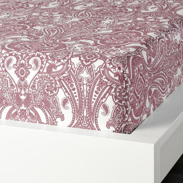 Простыня натяжная, белый/темно-розовый 140x200 см IKEA JÄTTEVALLMO ЙЭТТЕВАЛЛМО 204.610.43 - фото 2