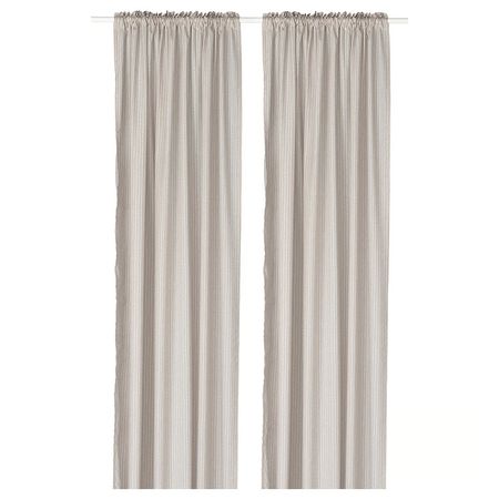 MÄSTERROT Гардины, 2 шт. - бежевый/белый орнамент «точки»/с лентой 145x300 см