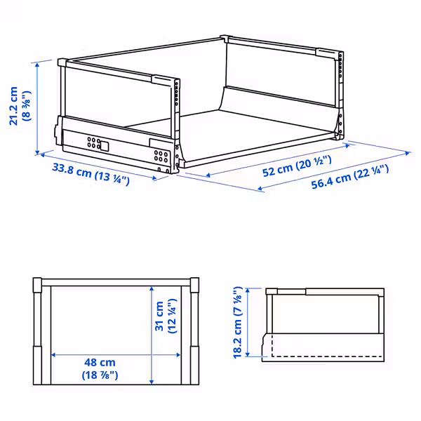 MAXIMERA Ящик, высокий - белый 60x37 см - схема-чертеж с размерами