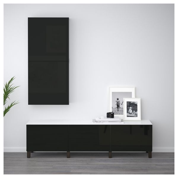 Комбинация для хранения с ящиками БЕСТО, черно-коричневый, Сельсвикен глянцевый/черный (180x42x48 см) - схема-чертеж с размерами