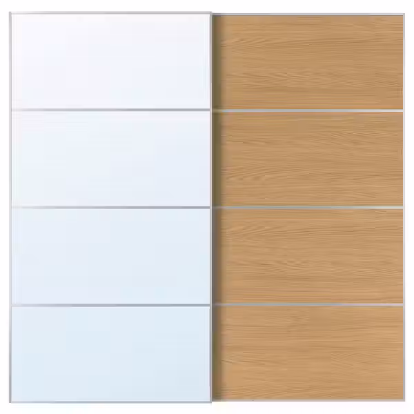 AULI / MEHAMN Пара раздвижных дверей - алюминий зеркальное стекло/двусторонний под дуб 200x201 см - фото 1