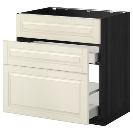 Напольный шкаф под мойку + 3 фронтальных панели, 2 ящика МЕТОД / МАКСИМЕРА, черный, Будбин белый с оттенком