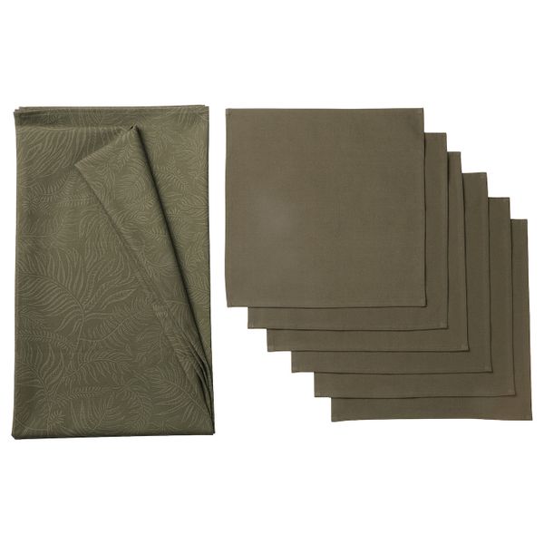Скатерть и 6 салфеток, с рисунком/зеленый 145x240/38x38 см IKEA DOFTMINNE ДОФТМИННЕ 504.708.52 - фото 1