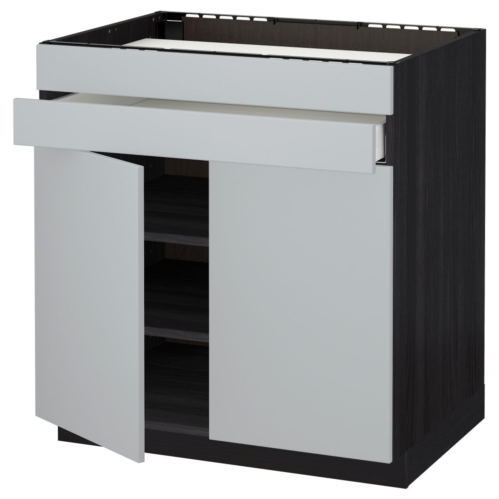 Напольный шкаф для варочной панели, 2 ящика, 2 фасада, 1 ящик МЕТОД / МАКСИМЕРА, черный, Веддинге серый (80x60 см) - схема-чертеж с размерами