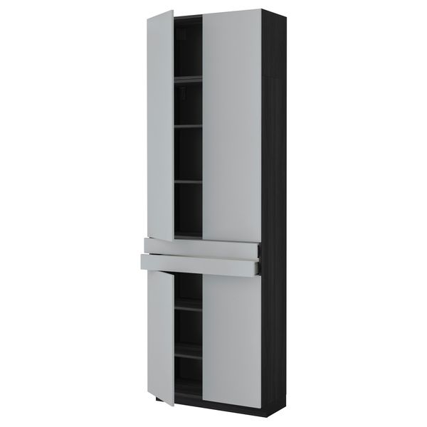 Высокий шкаф + полки, 2 ящика, 4 дверцы МЕТОД / МАКСИМЕРА, черный, Веддинге серый (80x37x240 см) - фото 1