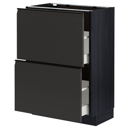 Напольный шкаф с 2 ящиками, черный, Upplöv матовый антрацит, 60x37 см IKEA METOD МЕТОД, MAXIMERA МАКСИМЕРА 294.953.12