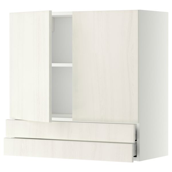 Навесной шкаф, 2 дверцы, 2 ящика МЕТОД / МАКСИМЕРА, белый, Росдаль белый - схема-чертеж с размерами