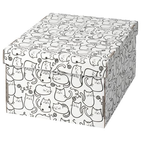 Коробка с крышкой, белый/кот 26x32x17 см IKEA SMEKA СМЕКА 604.977.47