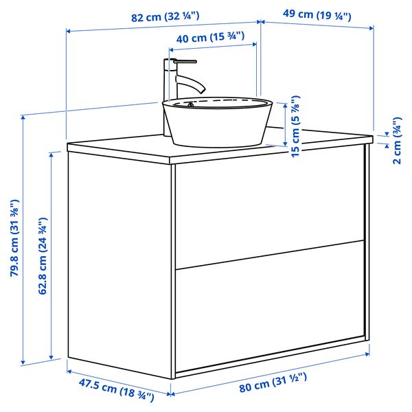 Шкаф с ящиками, раковина, смеситель IKEA KATTEVIK КАТТЕВИК, ÄNGSJÖN 195.214.15 - схема-чертеж с размерами