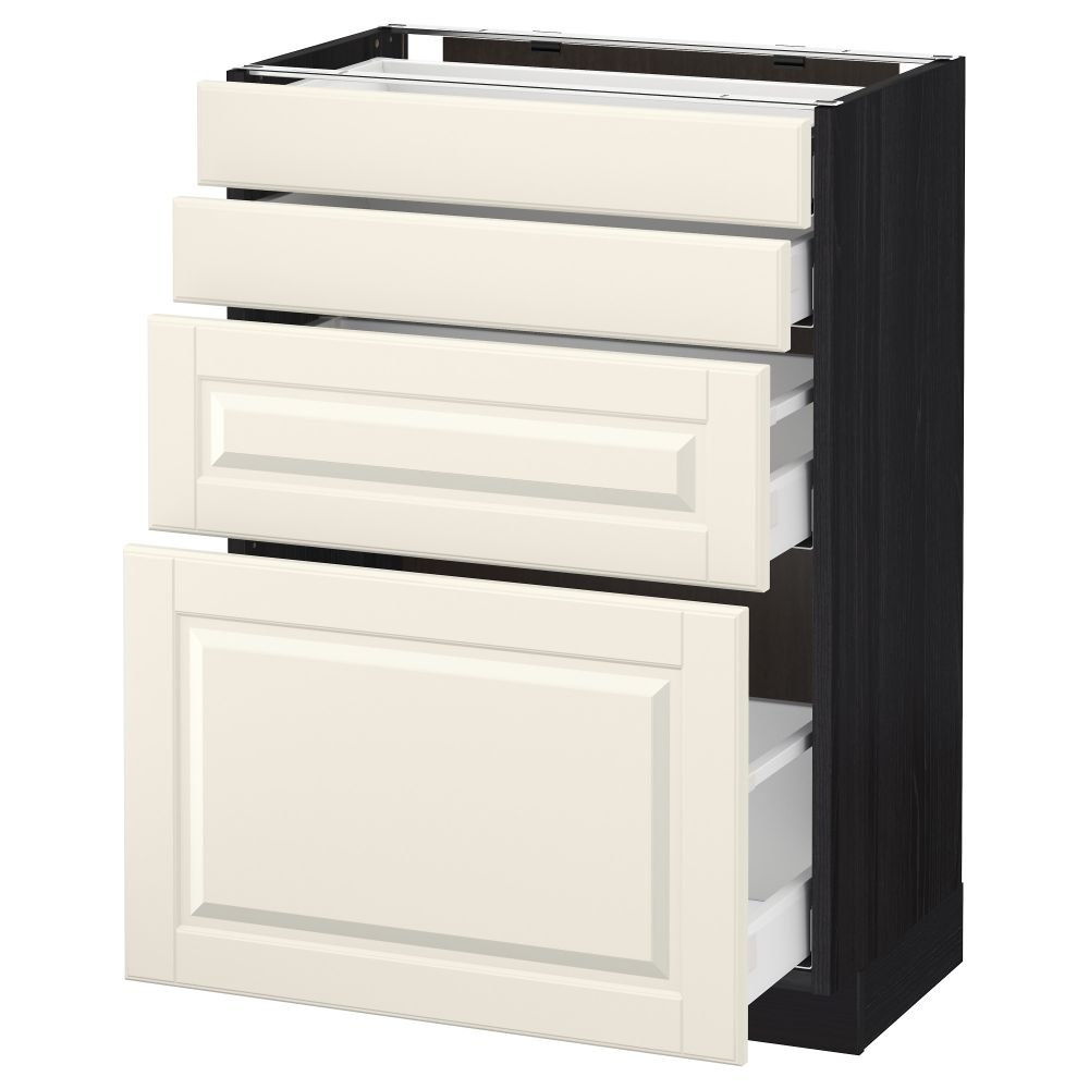 Напольный шкаф 4 фронтальных панели, 4 ящика МЕТОД / МАКСИМЕРА, черный, Будбин белый с оттенком - схема-чертеж с размерами