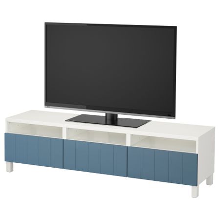 Тумба для ТВ с ящиками БЕСТО, белый, Халлставик темно-синий (180x40x48 см)
