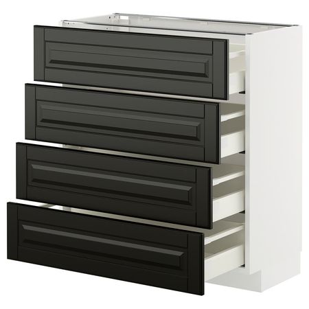 METOD / MAXIMERA Напольный шкаф 4 фасада/4 ящика - белый/Bodbyn чёрный 80x37 см