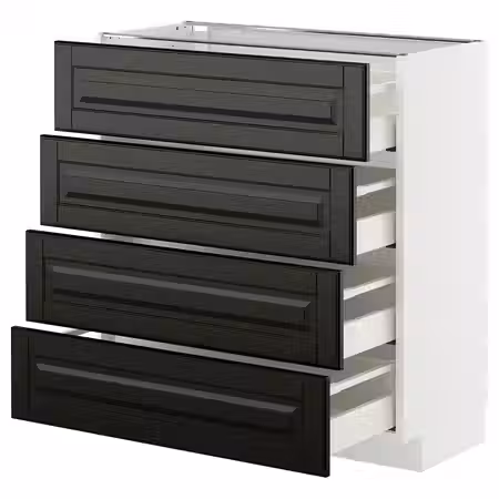 METOD / MAXIMERA Напольный шкаф 4 фасада/4 ящика - белый/Bodbyn чёрный 80x37 см