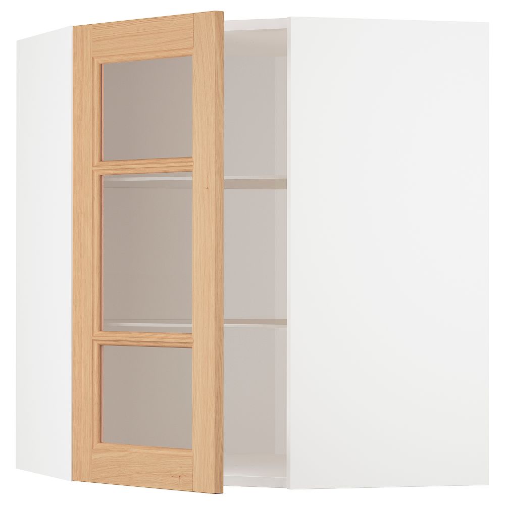 Угловой Навесной шкаф с полками, стекляными дверцы, 68x80 см, белый IKEA METOD МЕТОД 194.381.43 - фото 1