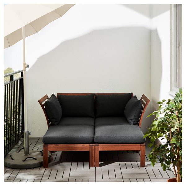 2-местный диван + 2 табурета для ног, садовая ЭПЛАРО / ХОЛЛО, коричневая морилка, черный (160x143x73 см) - фото 2