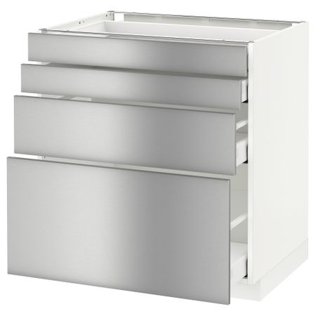 Напольный шкаф 4 фронтальных панели, 4 ящика МЕТОД / МАКСИМЕРА, белый, Гревста нержавеющ сталь