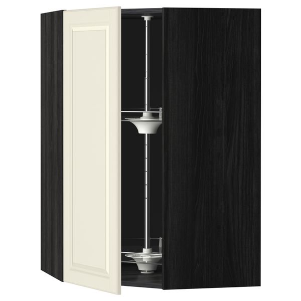 Угловой навесной шкаф с вращающейся секцией МЕТОД, черный, Будбин белый с оттенком - схема-чертеж с размерами