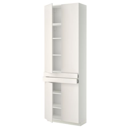 Высокий шкаф + полки, 2 ящика, 4 дверцы МЕТОД / МАКСИМЕРА, белый, Веддинге белый (80x37x240 см)