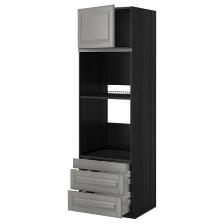 Высокий шкаф для духовки комбинированный, духовка + дверца, 3 ящика МЕТОД / МАКСИМЕРА, черный, Будбин серый