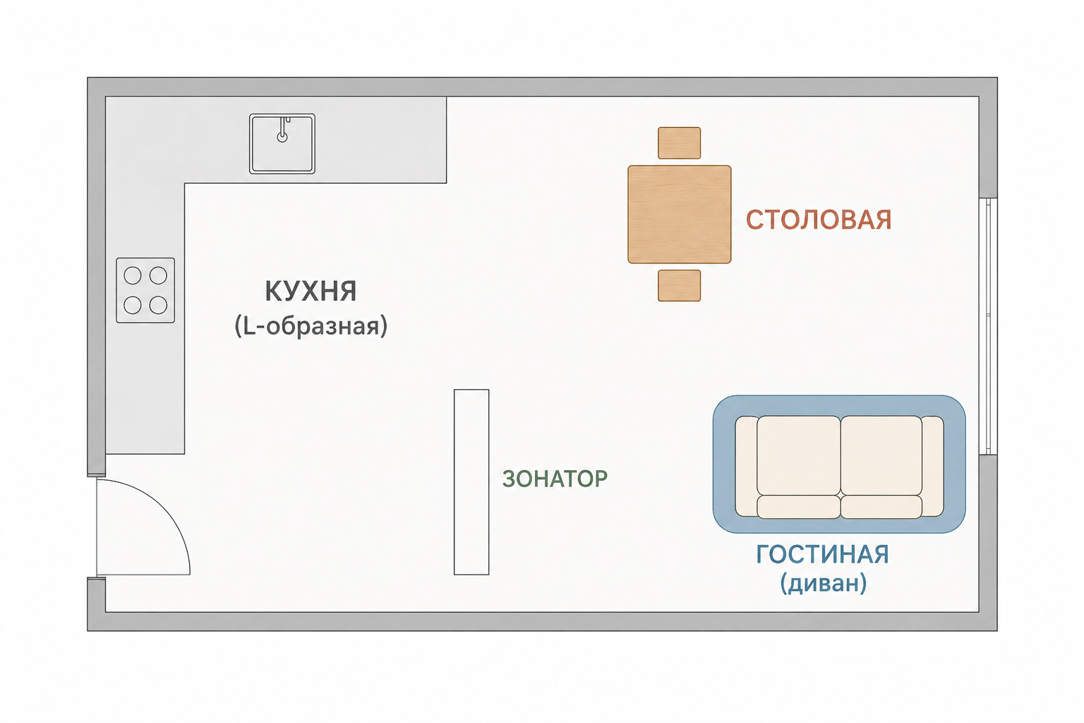 Схема варианта 3 — компактная гостиная с диваном