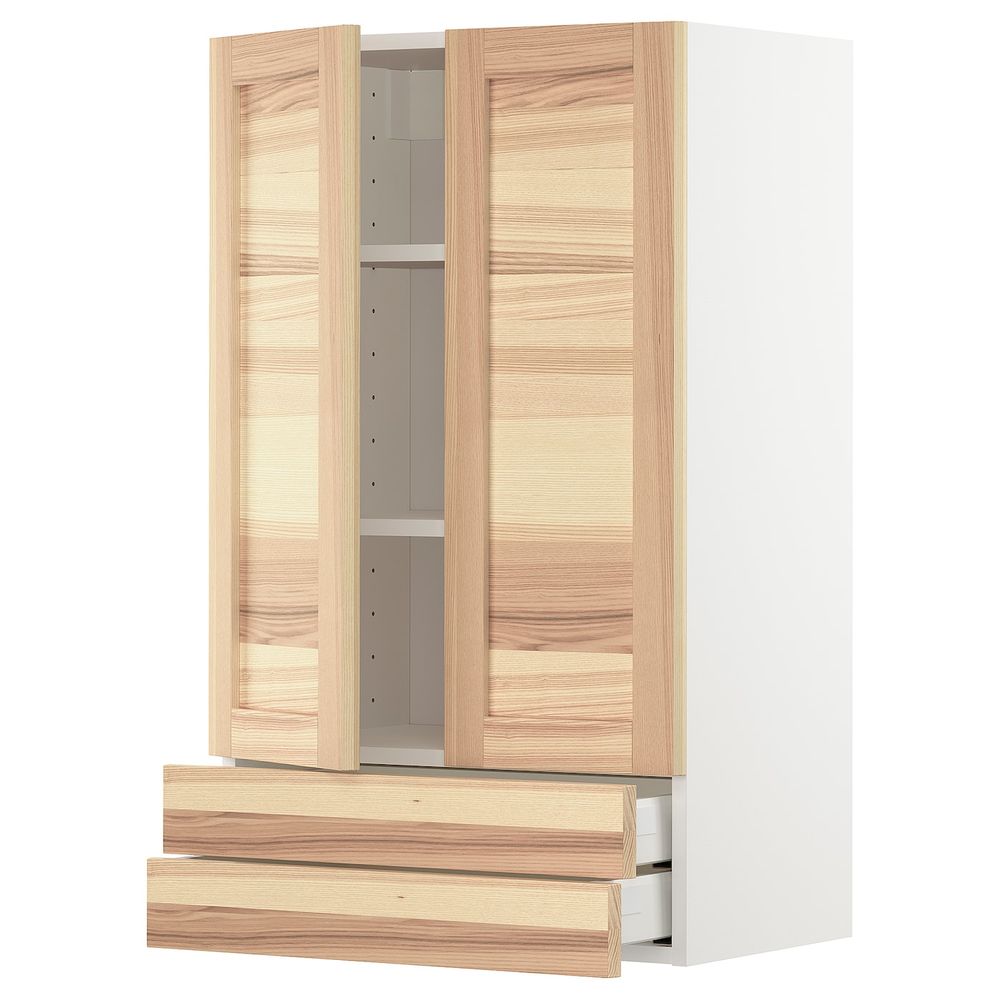 Навесной шкаф/2дверцы/2ящика, белый/Торхэмн ясень 60x100 см IKEA METOD МЕТОД / MAXIMERA МАКСИМЕРА 494.470.61 - фото 1