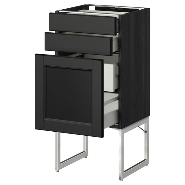 Напольный шкаф 3 фронтальных панели, 2 нижних, 2 средних ящика МЕТОД / МАКСИМЕРА, черный, Лаксарби черно-коричневый - схема-чертеж с размерами
