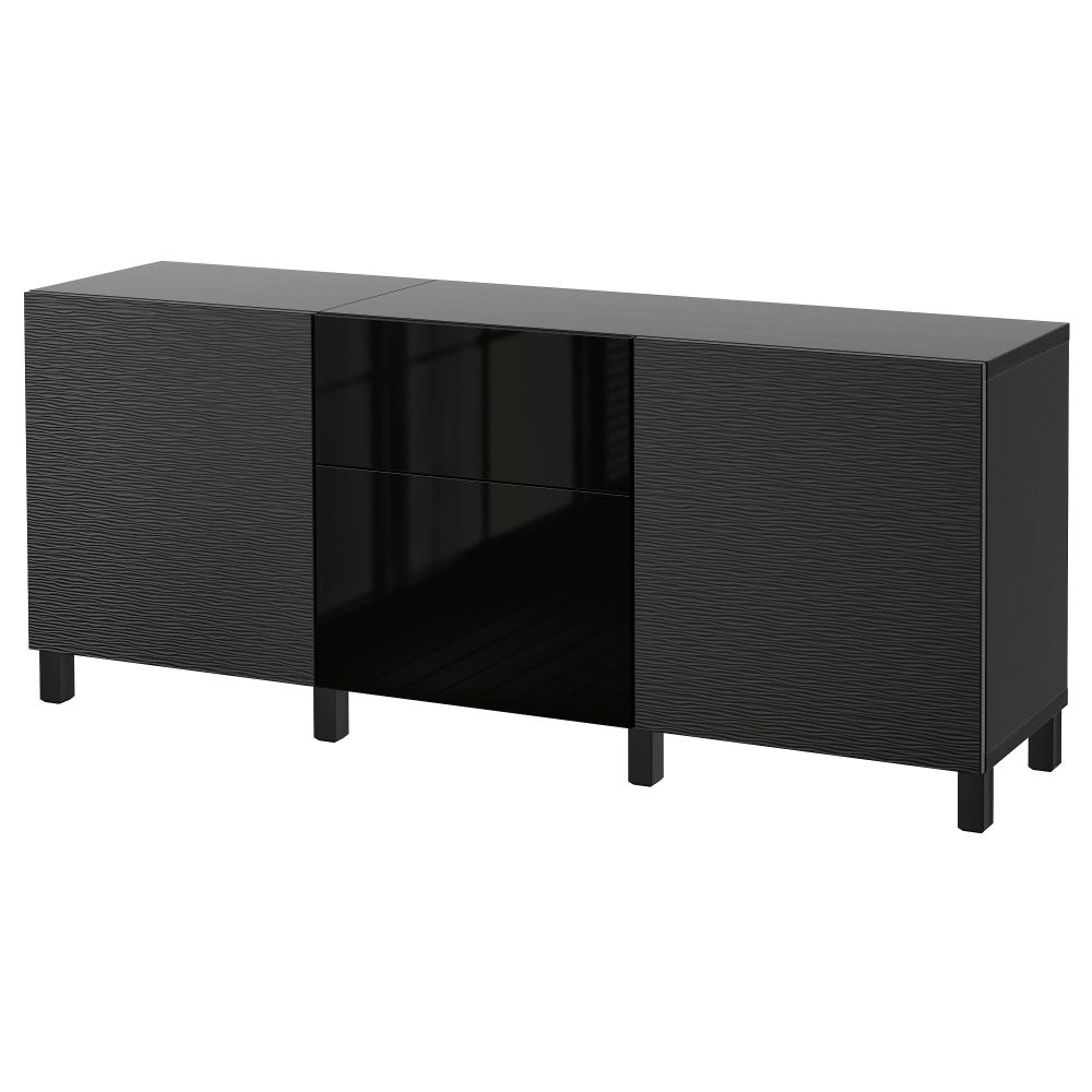 Комбинация для хранения с ящиками БЕСТО, Лаксвикен черный, Сельсвикен глянцевый/черный (180x40x74 см) - фото 1