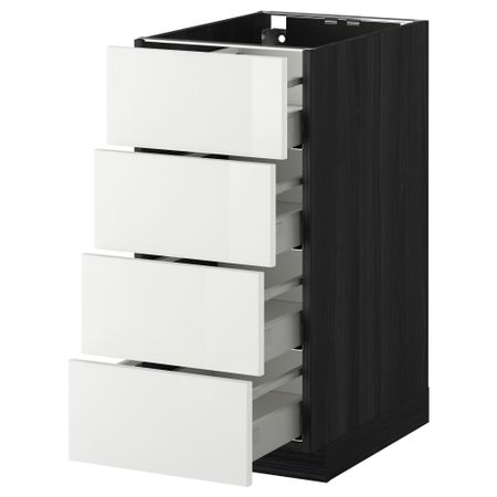 Напольный шкаф 4 фронтальных панели, 4 ящика МЕТОД / МАКСИМЕРА, черный, Рингульт белый