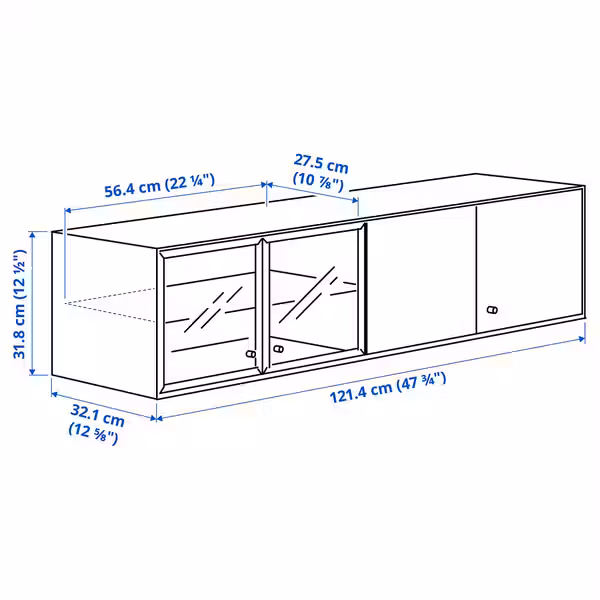 BOASTAD Полка навесная - чёрный/дубовый шпон 121x32x32 см - схема-чертеж с размерами