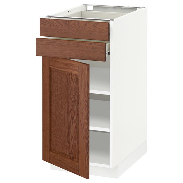Напольный шкаф с дверцей, 2 ящиками МЕТОД / ФОРВАРА, белый, Филипстад коричневый - схема-чертеж с размерами