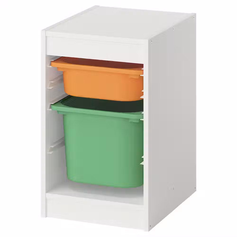 TROFAST Комбинация д/хранения+контейнеры - белый/светло-оранжевый ярко-зеленый 34x44x56 см - фото 1