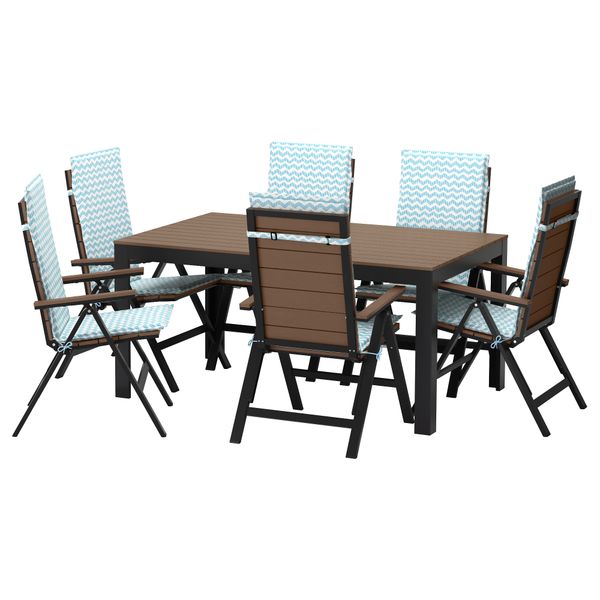 Стол, 6 кресел для сада ФАЛЬСТЕР, черный, Нэстон голубой - фото 1