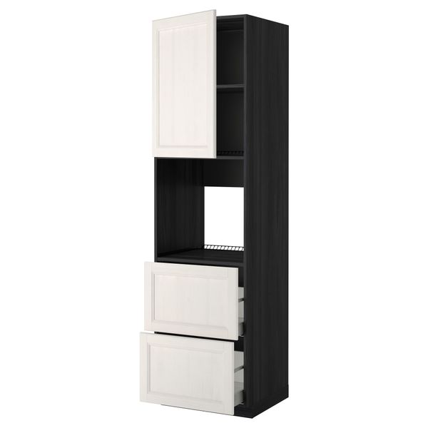 Высокий шкаф для духовки + дверца, 2 форнтальных, 2 высоких ящик МЕТОД / МАКСИМЕРА, черный, Лаксарби белый - фото 1
