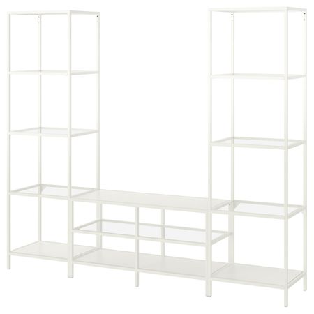 Шкаф для ТВ, комбинация, белый/стекло 202x36x175 см IKEA VITTSJÖ ВИТШЁ 892.945.65