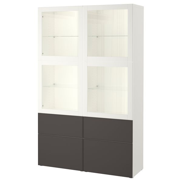 Комбинация для хранения со стеклянными дверцами БЕСТО, белый Грундсвикен, темно-серый прозрачное стекло (120x40x192 см) - фото 1