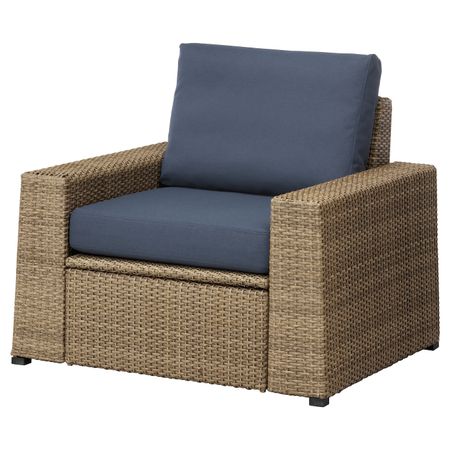 Садовое кресло, коричневый/ФРЁСЁН/ДУВХОЛЬМЕН синий IKEA SOLLERÖN СОЛЛЕРОН 392.525.39