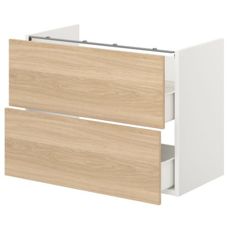 Напольный шкаф для раковины,2 ящика, 80x42x60 см, белый, под дуб IKEA BEGIVENHET БЕГИВЕНХЕТ 493.210.52