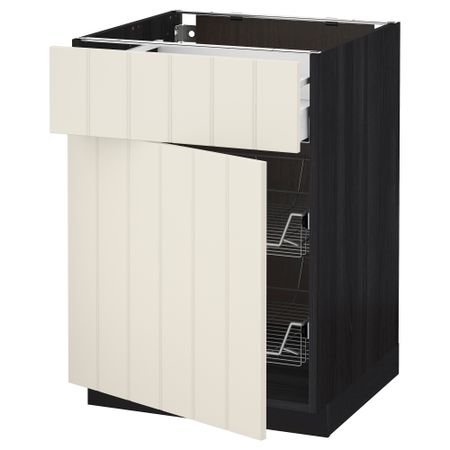 Напольный шкаф с проволочной корзиной, ящиком, дверью МЕТОД / МАКСИМЕРА, черный, Хитарп белый с оттенком