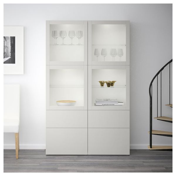 Комбинация для хранения со стеклянными дверцами БЕСТО, белый Синдвик, Лаппвикен светло-серый прозрачное стекло (120x40x192 см) - фото 2