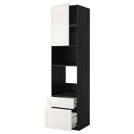 Высокий шкаф для духовки/СВЧ дверца, 2 ящика МЕТОД / МАКСИМЕРА, черный, Лаксарби белый