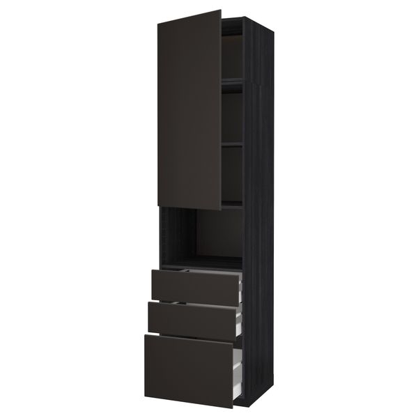 Высокий шкаф для/СВЧ+дверца/3 ящика МЕТОД / МАКСИМЕРА, черный, Кунгсбакка антрацит - схема-чертеж с размерами