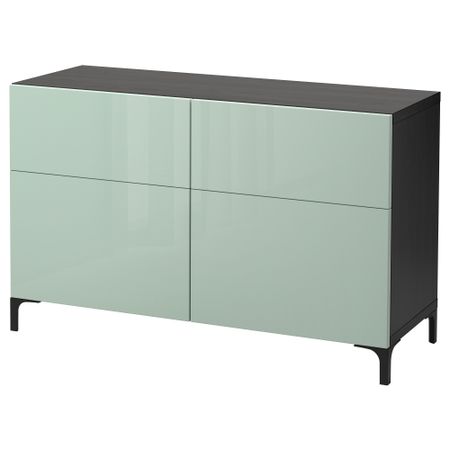 Комбинация для хранения с дверцами, ящиками БЕСТО, черно-коричневый, Сельсвикен глянцевый/серо-зеленый светлый (120x40x74 см)