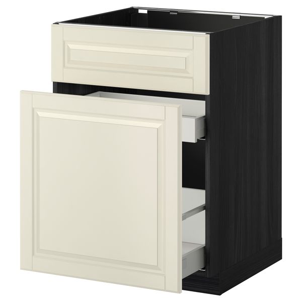 Напольный шкаф под мойку, сорт муcора, 1 дверца, 2 ящика МЕТОД / МАКСИМЕРА, черный, Будбин белый с оттенком (60x60 см) - схема-чертеж с размерами