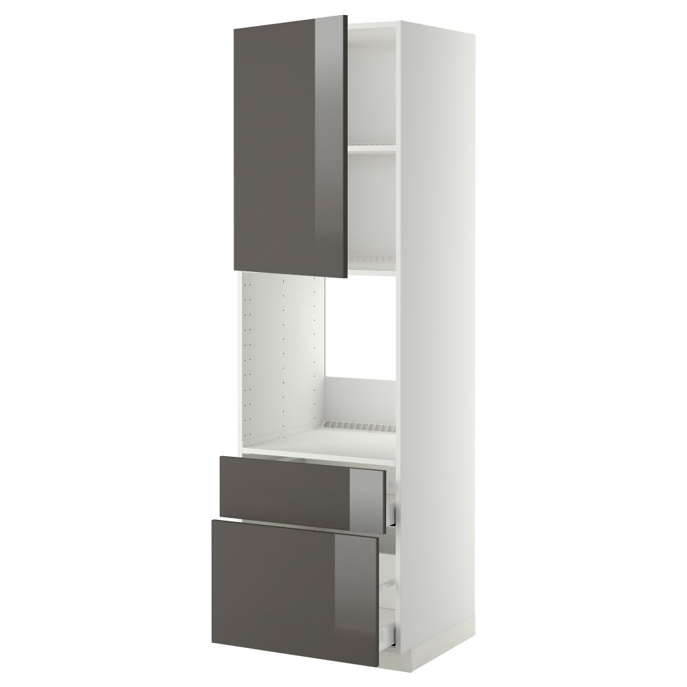 Высокий шкаф для духовки + дверь, 2 ящика МЕТОД / МАКСИМЕРА, белый, Рингульт серый - фото 1