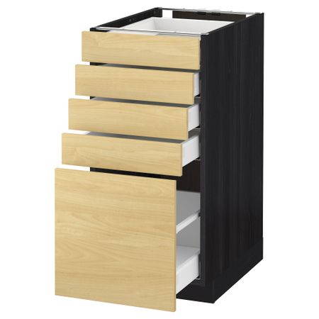 Напольный шкаф с 5 ящиками МЕТОД / МАКСИМЕРА, черный, Тингсрид береза