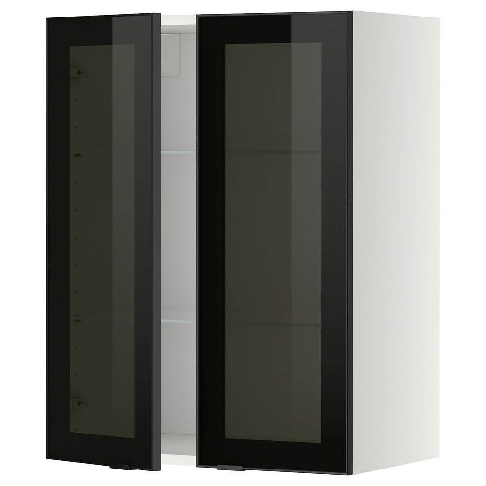 Навесной шкаф с полками, 2 стекло дв, белый/Ютис дымчатое стекло 60x80 см IKEA METOD МЕТОД 693.042.35 - фото 1