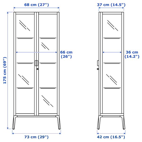 Шкаф-витрина, белый 73x175 см IKEA MILSBO МИЛЬСБУ 903.964.26 - схема-чертеж с размерами