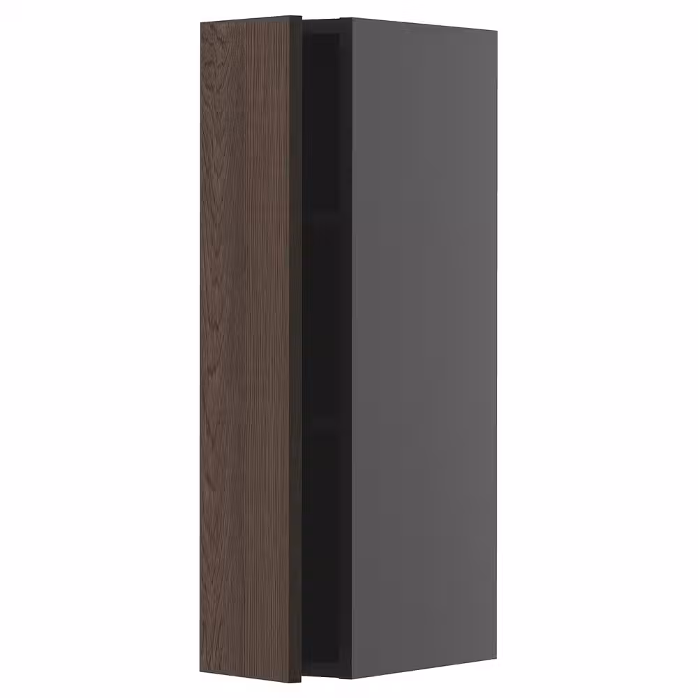 METOD Навесной шкаф с полками - черно-серый/Sinarp коричневый 20x80 см - фото 1